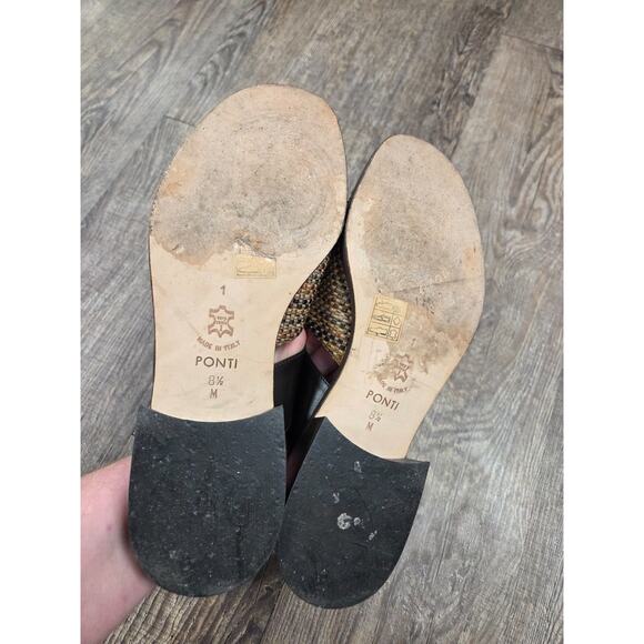 Brighton Ponti Slip On Slide Sandal 8.5M Block Heel Leather/Textile Italy Shoes - Picture 9 of 10